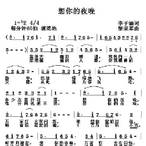 想你的夜晚_通俗唱法乐谱_词曲:李子涵 黎荣军