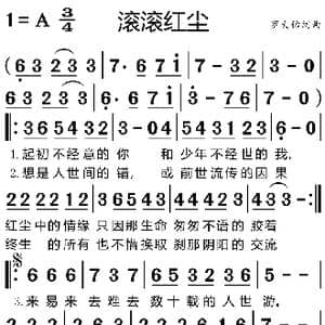 滚滚红尘_歌谱投稿_词曲:罗大佑 罗大佑