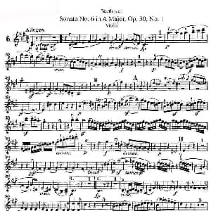 小提琴谱 | 贝多芬第六号奏鸣曲A大调 小提琴谱