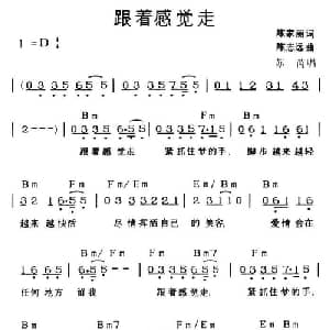 跟着感觉走_通俗唱法乐谱_词曲:陈家丽 陈志远