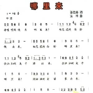 哪里来_儿歌乐谱_词曲:张佳淼 宝林