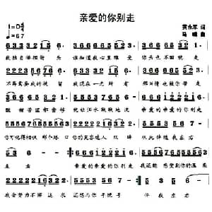 亲爱的你别走_通俗唱法乐谱_词曲:黄永军 马啸