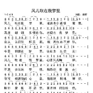 风儿吹在我梦里_通俗唱法乐谱_词曲:菜籽 菜籽