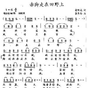 赤脚走在田野上_民歌简谱_词曲:俞明龙 张朱论