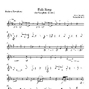 萨克斯谱 | Folk Song 四重奏上低音萨克斯分谱