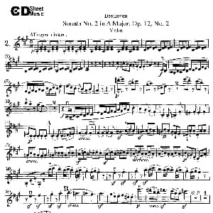 小提琴谱 | A大调第二小提琴奏鸣曲 Sonata No.2 in A Major Op.12,No.2 Beethoven ​贝多芬