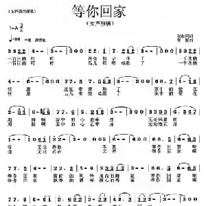 等你回家_通俗唱法乐谱_词曲:张枚同 吴旋
