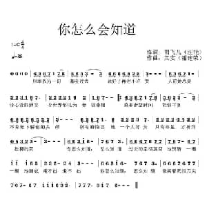 你怎么会知道_通俗唱法乐谱_词曲:雨飞儿 汪艳 其实 潘建荣