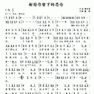 谢谢你留下的思念_通俗唱法乐谱_词曲:李学雷 南风