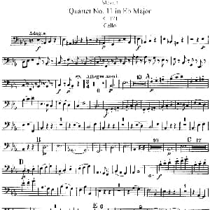 小提琴谱 | Mozart Quartet No.11 in Eb Major,K.171 Cello分谱