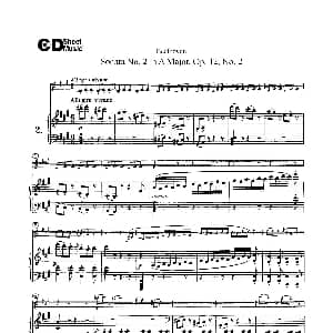 小提琴谱 | A大调第二小提琴奏鸣曲 Sonata No.2 in A Major Op.12,No.2 小提琴 钢琴伴奏 Beethoven ​贝多芬
