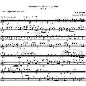 萨克斯谱 | SERENADE No.11 in Eb K.375 Part 3 四重奏 上低音萨克斯分谱