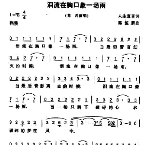 泪流在胸口象一场雨_通俗唱法乐谱_词曲:人生宣言 郭恒新