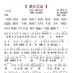 家乡江达_歌曲简谱_词曲:黎世江 洛松尼玛