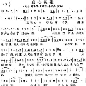 真心英雄_通俗唱法乐谱_词曲:李宗盛 李宗盛