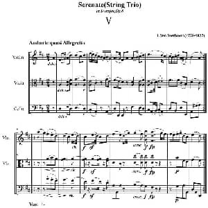 小提琴谱 | Serenate String Trio D大调弦乐三重奏Op.8,V 贝多芬