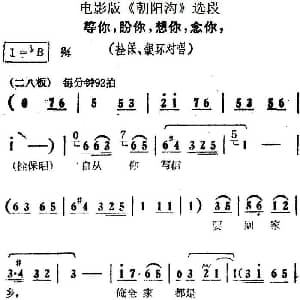 豫剧谱 | 等你 盼你 想你 念你 电影版 朝阳沟 选段 拴保 银环对唱