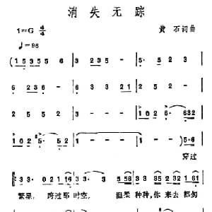 消失无踪_通俗唱法乐谱_词曲:黄石 黄石
