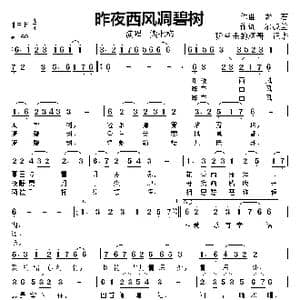 昨夜西风凋碧树_歌曲简谱_词曲:尔淑兰 老 石