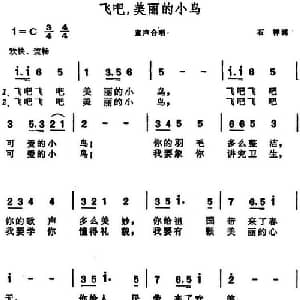 飞吧,美丽的小鸟_儿歌乐谱_词曲:石祥 晨耕