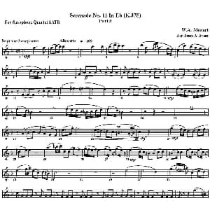 萨克斯谱 | SERENADE No.11 in Eb K.375 Part 3 四重奏 高音萨克斯分谱