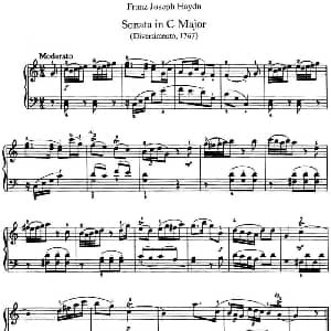 海顿 钢琴奏鸣曲 Hob XVI 10 Divertimento C major 钢琴谱 海顿