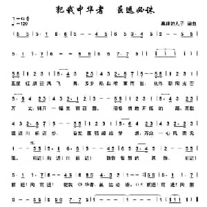 犯我中华者 虽远必诛_通俗唱法乐谱_词曲:真理的儿子 真理的儿子