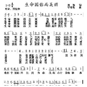 生命因你而美丽_通俗唱法乐谱_词曲:周艳 华维明