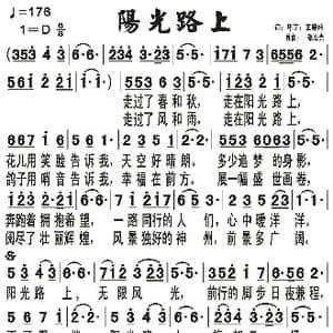 阳光路上_歌曲简谱_词曲:曱丁 宋晓岭 张宏光