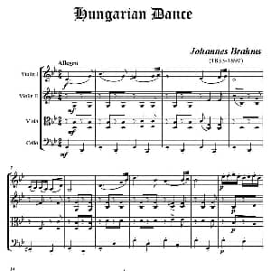 小提琴谱 | 匈牙利舞曲 弦乐四重奏 勃拉姆斯