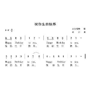 祝你生日快乐 美国 _外国歌谱_词曲:米尔切特 希尔