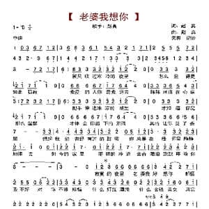 老婆我想你_歌曲简谱_词曲:赵真 赵真