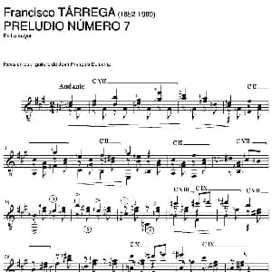 PRELUDIO NUMERO 7 En La mayor 吉他谱 弗朗西斯科 泰雷加 Francisco Tarrega 1852 1909