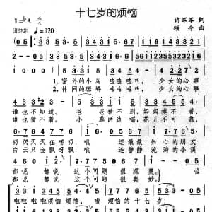 十七岁的烦恼_通俗唱法乐谱_词曲:许军军 颂今