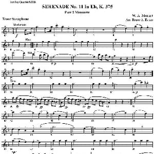 萨克斯谱 | SERENADE No.11 in Eb K.375 Part 2 Menuetto 四重奏 次中音萨克斯分谱