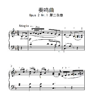 奏鸣曲 Opus 2 Nr.1 第二乐章 钢琴谱 贝多芬