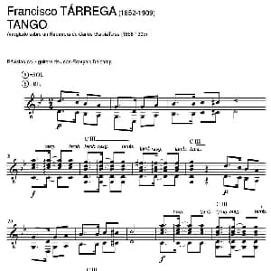 TANGO Arreglado sobre un Habanera de Carlos Garcia Tolsa 吉他谱 弗朗西斯科 泰雷加 Francisco Tarrega 1852 1909