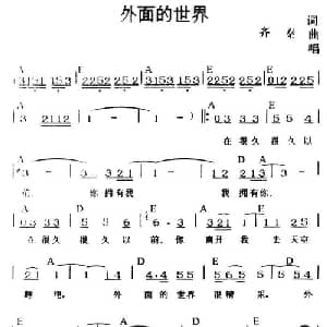 外面的世界_通俗唱法乐谱_词曲:齐秦 齐秦