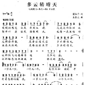 多云转晴天_通俗唱法乐谱_词曲:梁和平 王黎光