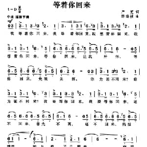 等着你回来_通俗唱法乐谱_词曲:严宽 陈瑞桢