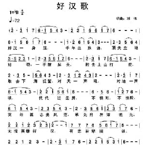 好汉歌_通俗唱法乐谱_词曲:刘伟 刘伟