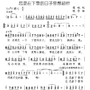 总是在下雪的日子里想起你_通俗唱法乐谱_词曲:陈帆 颂今
