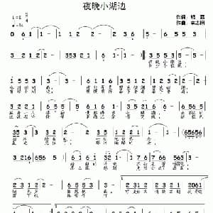 夜晚小湖边_通俗唱法乐谱_词曲:银燕 李志明