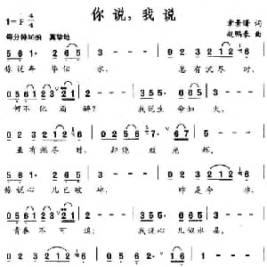 你说,我说_通俗唱法乐谱_词曲:章景曙 赵鹏豪