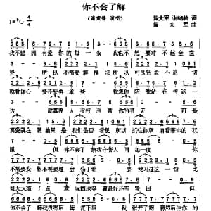 你不会了解_通俗唱法乐谱_词曲:黄大军,谢铭佑 黄大军