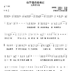 你不懂得我难过_通俗唱法乐谱_词曲:刘舒东 高明军 刘寿平