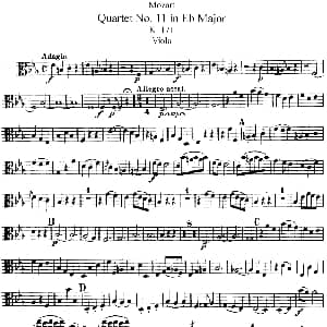 小提琴谱 | Mozart Quartet No.11 in Eb Major,K.171 Viola分谱