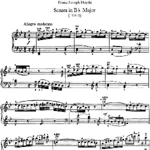 海顿 钢琴奏鸣曲 Hob XVI 18 in B flat major 钢琴谱 海顿