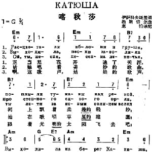 喀秋莎 前苏联 _外国歌谱_词曲:伊萨科夫斯基作词 寒柏译配 勃朗切尔