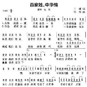百家姓,中华晴_通俗唱法乐谱_词曲:王建 薛枫